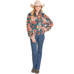 Women's Rock and Roll Denim Aztec Sherpa 1/4 Zip Pullover BW91C07752