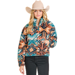 Women's Rock and Roll Denim Aztec Sherpa 1/4 Zip Pullover BW91C07752