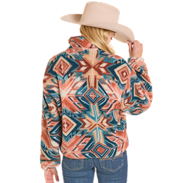 Women's Rock and Roll Denim Aztec Sherpa 1/4 Zip Pullover BW91C07752