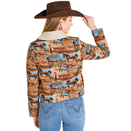 Women's Rock and Roll Denim Tapestry Sherpa Jacket BW92C07736