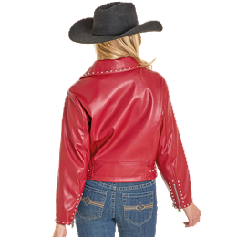 Women's Rock and Roll Denim Red Pleather Studded Jacket BW92C07795