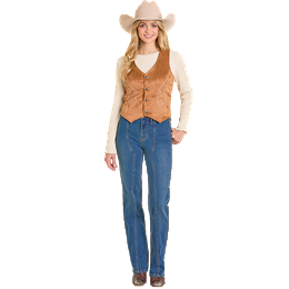 Women's Rock and Roll Denim Camel Boot Stitch Microsuede Vest BW98C07762