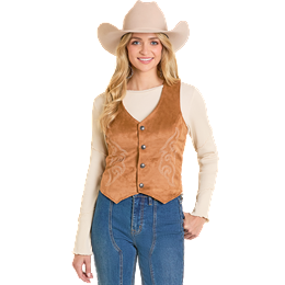 Women's Rock and Roll Denim Camel Boot Stitch Microsuede Vest BW98C07762