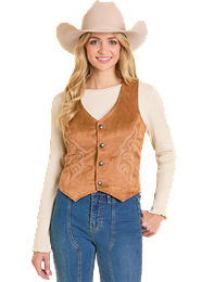 Women's Rock and Roll Denim Camel Boot Stitch Microsuede Vest BW98C07762