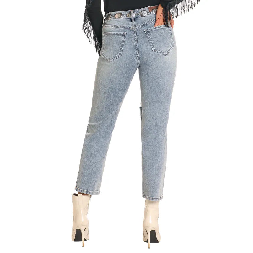 Women's Rock and Roll High Rise Studded Straight Cropped Jeans BW9HD04796 - Crazy House Western Wear