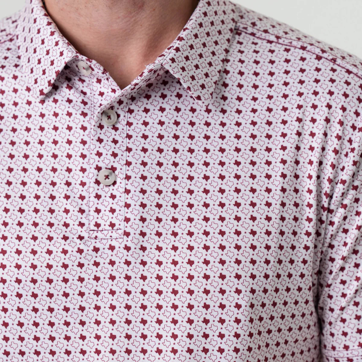Men's Burlebo Performance Polo - Texas White & Maroon PP-TWAM - Crazy House Western Wear