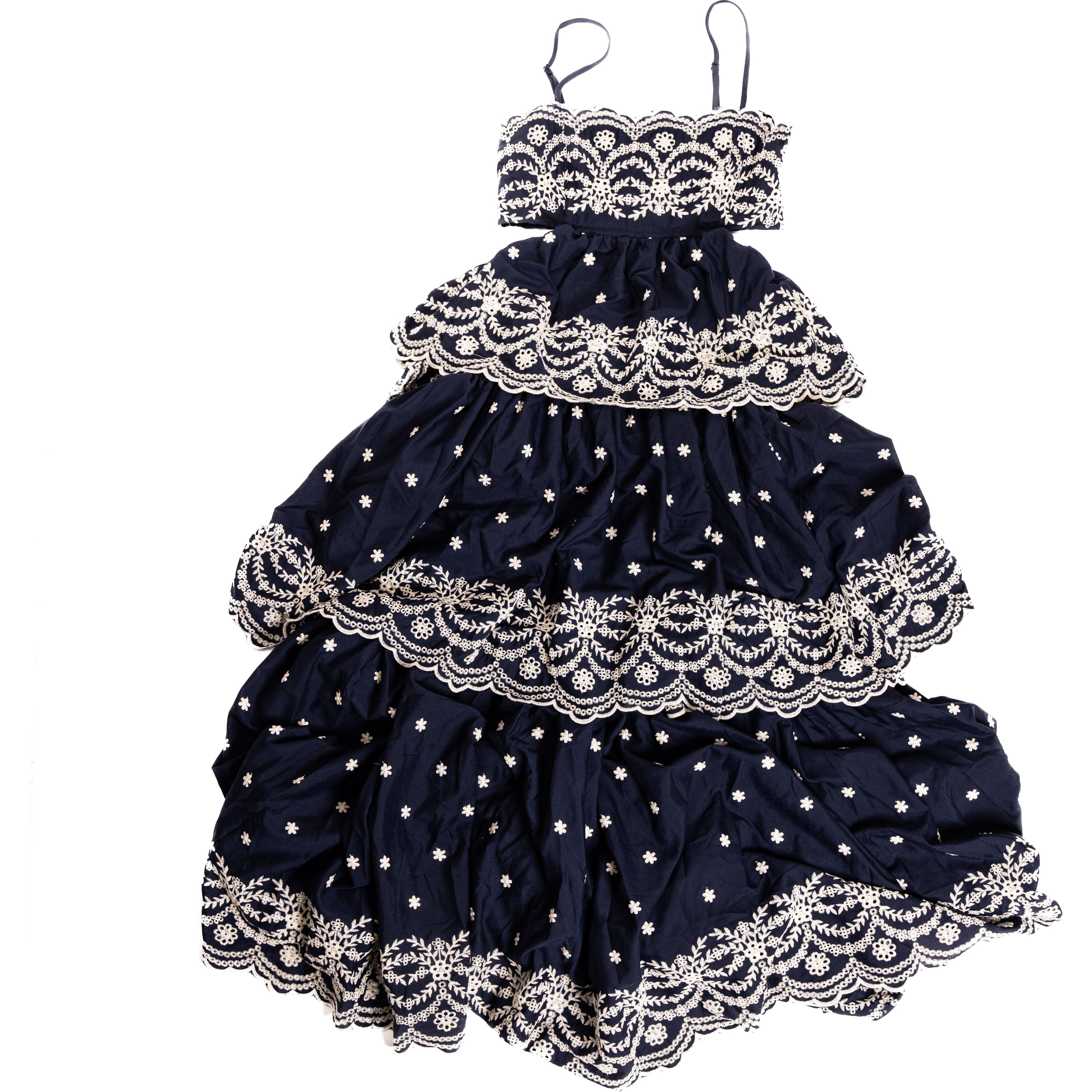 Women's Navy Layer Eyelet Maxi Dress ID7063-A - Crazy House Western Wear