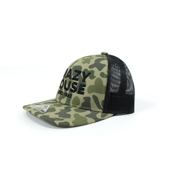 Crazy House Duck Camo and Black Snapback Cap