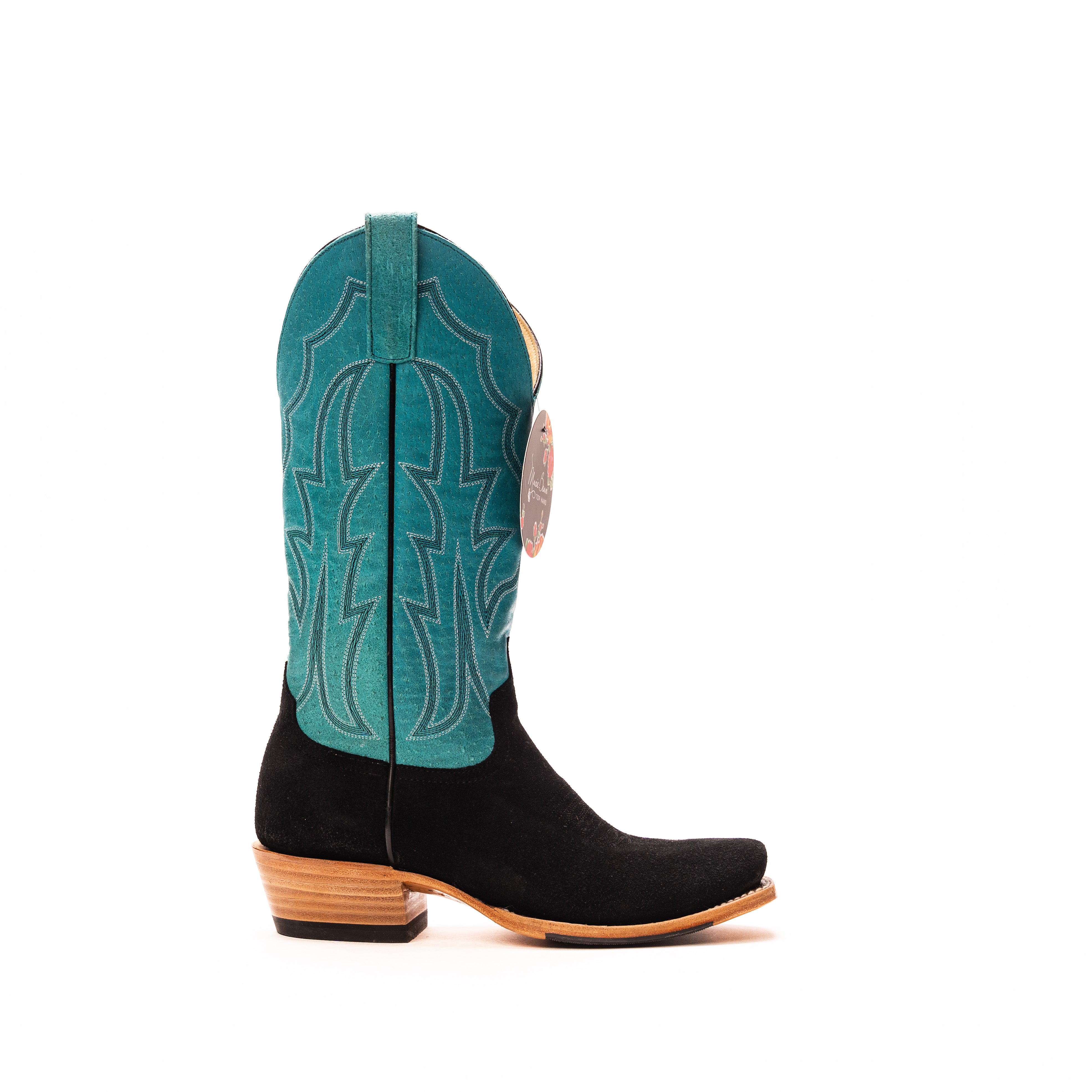 Women's Macie Bean Black Suede with 13" Blue Sinsation Top M9508 - Crazy House Western Wear