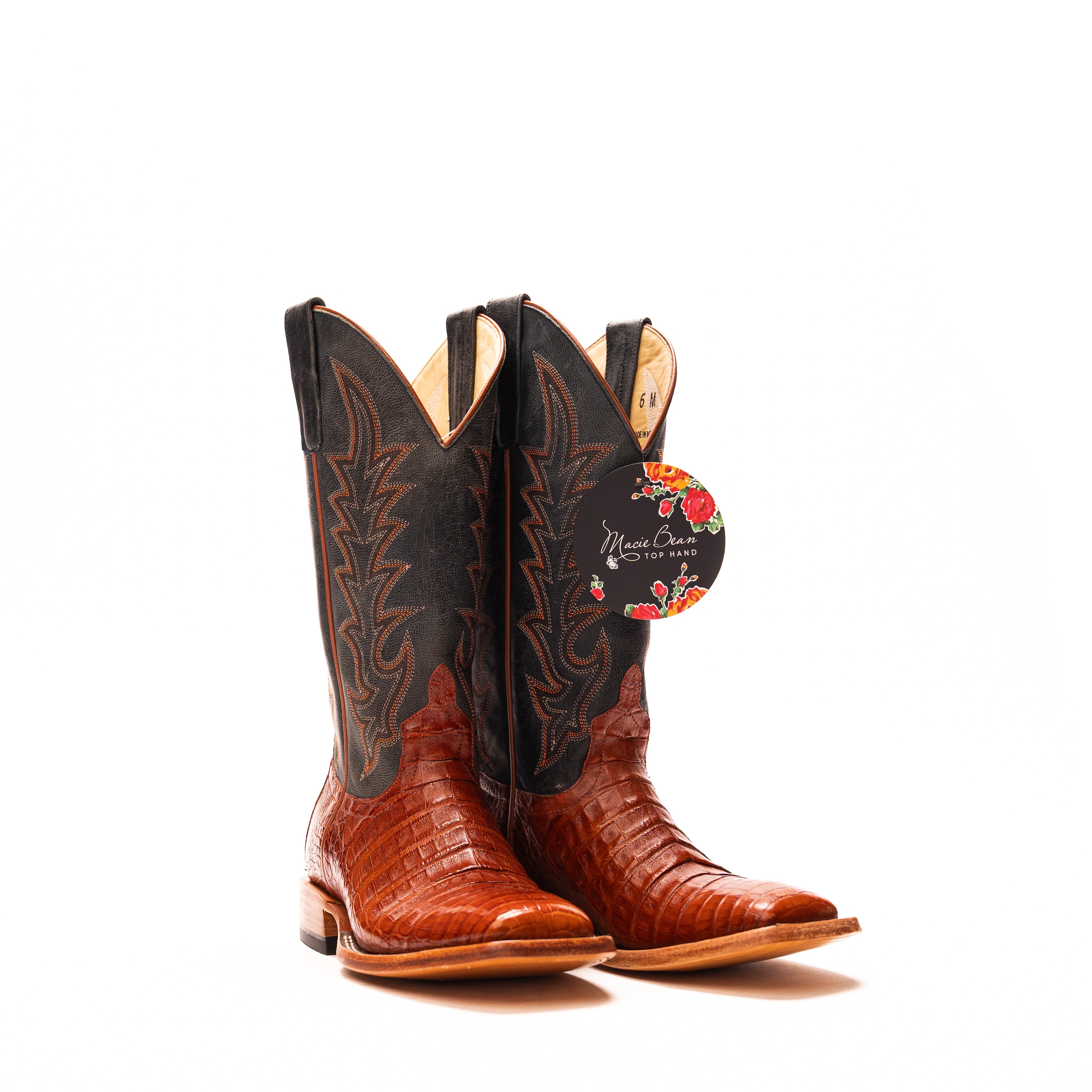 Women's Macie Bean Brandy Caiman Belly with 12" Blue Mad Dog Top M2003 - Crazy House Western Wear