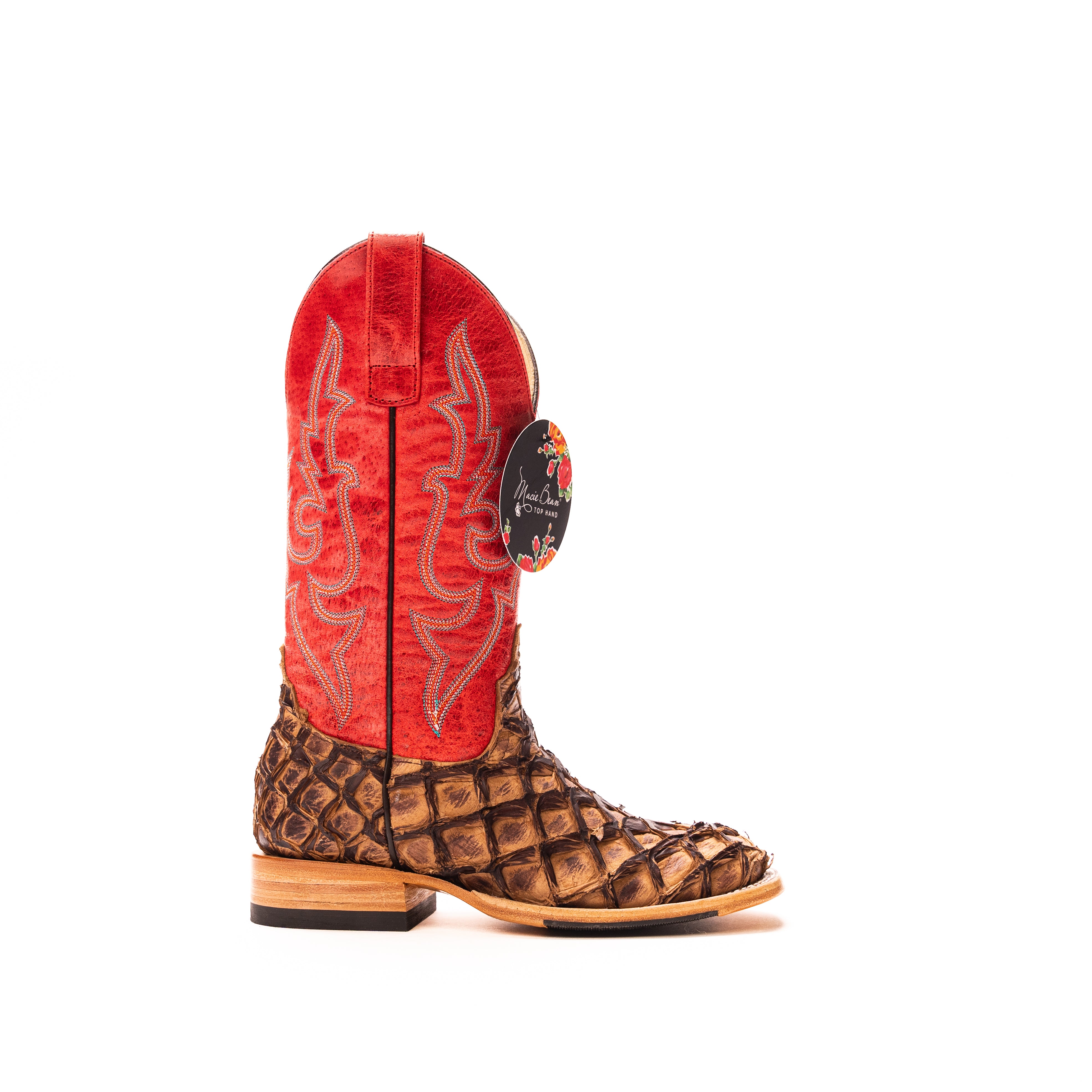 Women's Macie Bean Cigar Matte Big Bass with 12" Red Sinsation Top M2007 - Crazy House Western Wear