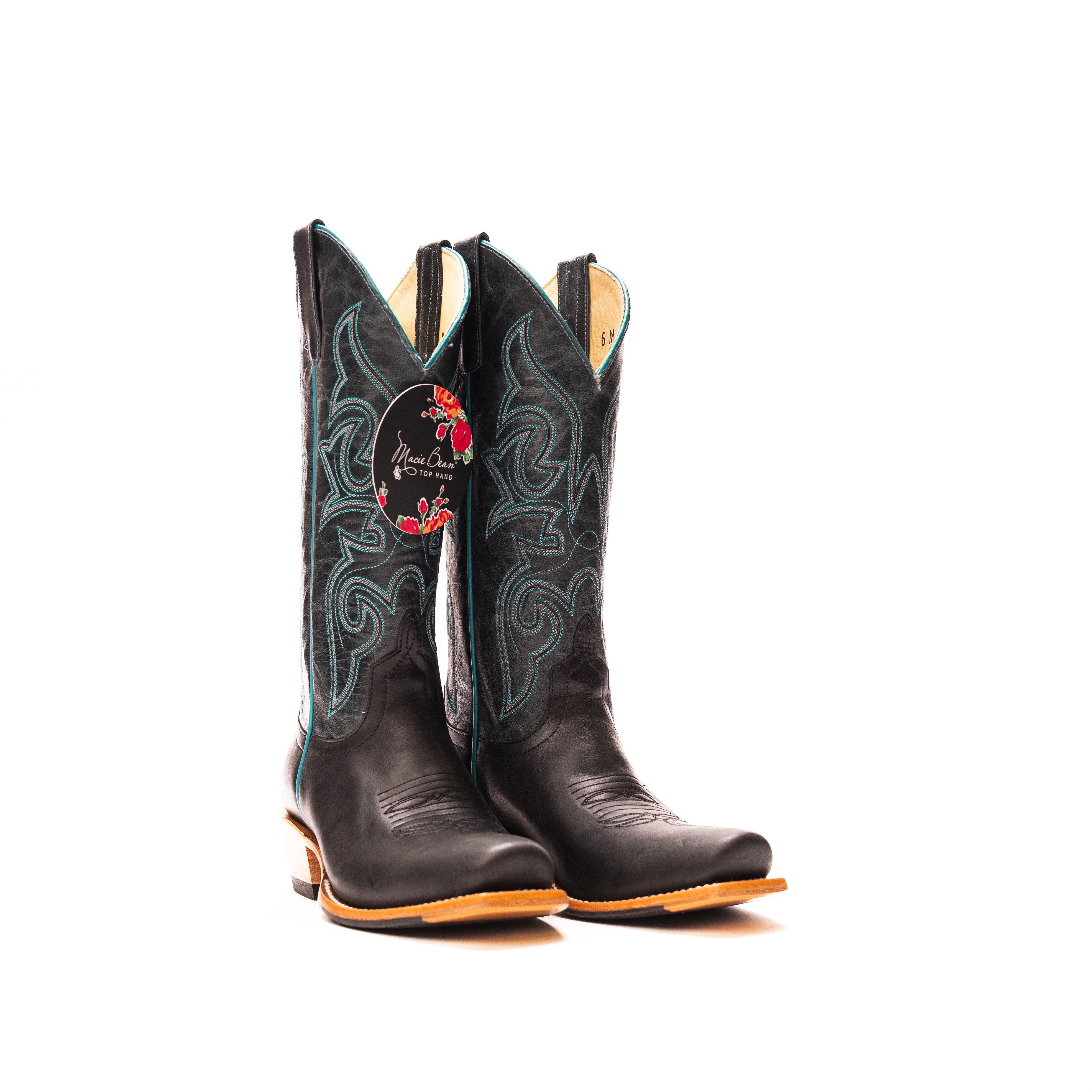 Women's Macie Bean Black Pull Up with 13" Navy Explosion Top M9507 - Crazy House Western Wear