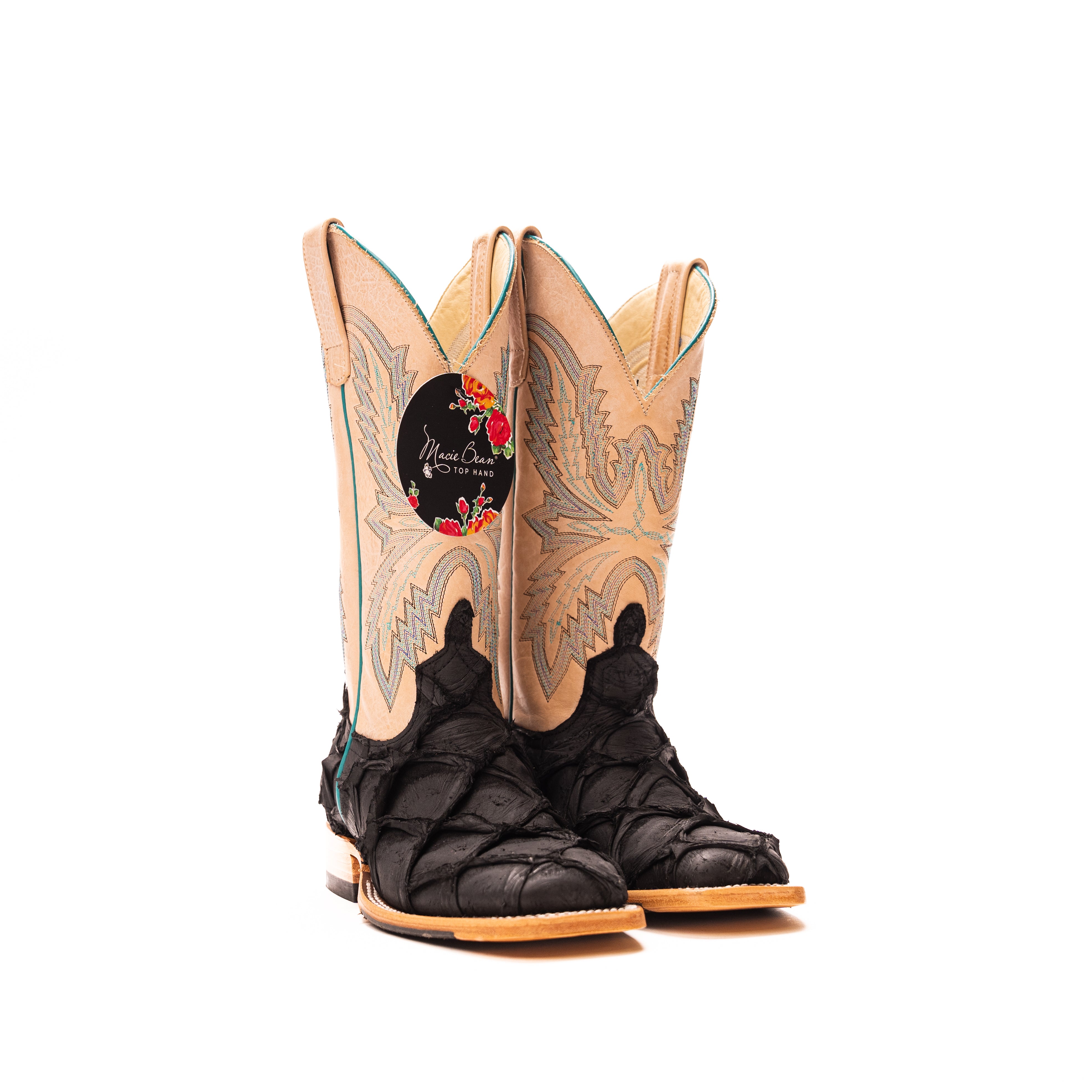 Women's Macie Bean Black Matte Big Bass with 12" Bleached Bone Top M2034 - Crazy House Western Wear