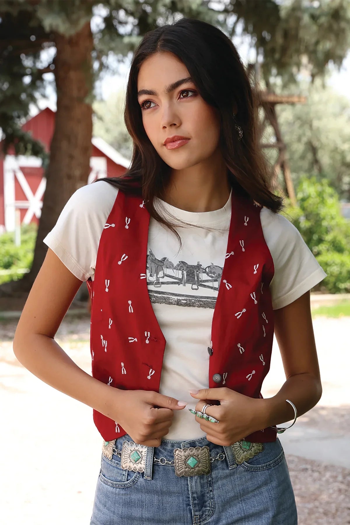 Women's Cruel Red Spur Patterned Vest CTV7532002