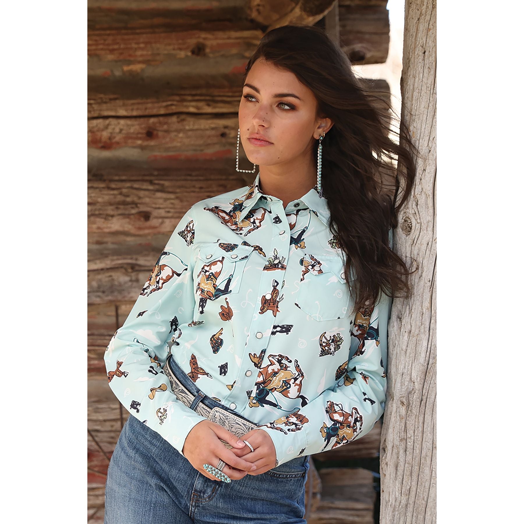 Women's Cruel Denim Light Blue Western Long Sleeve Shirt CTW7501003