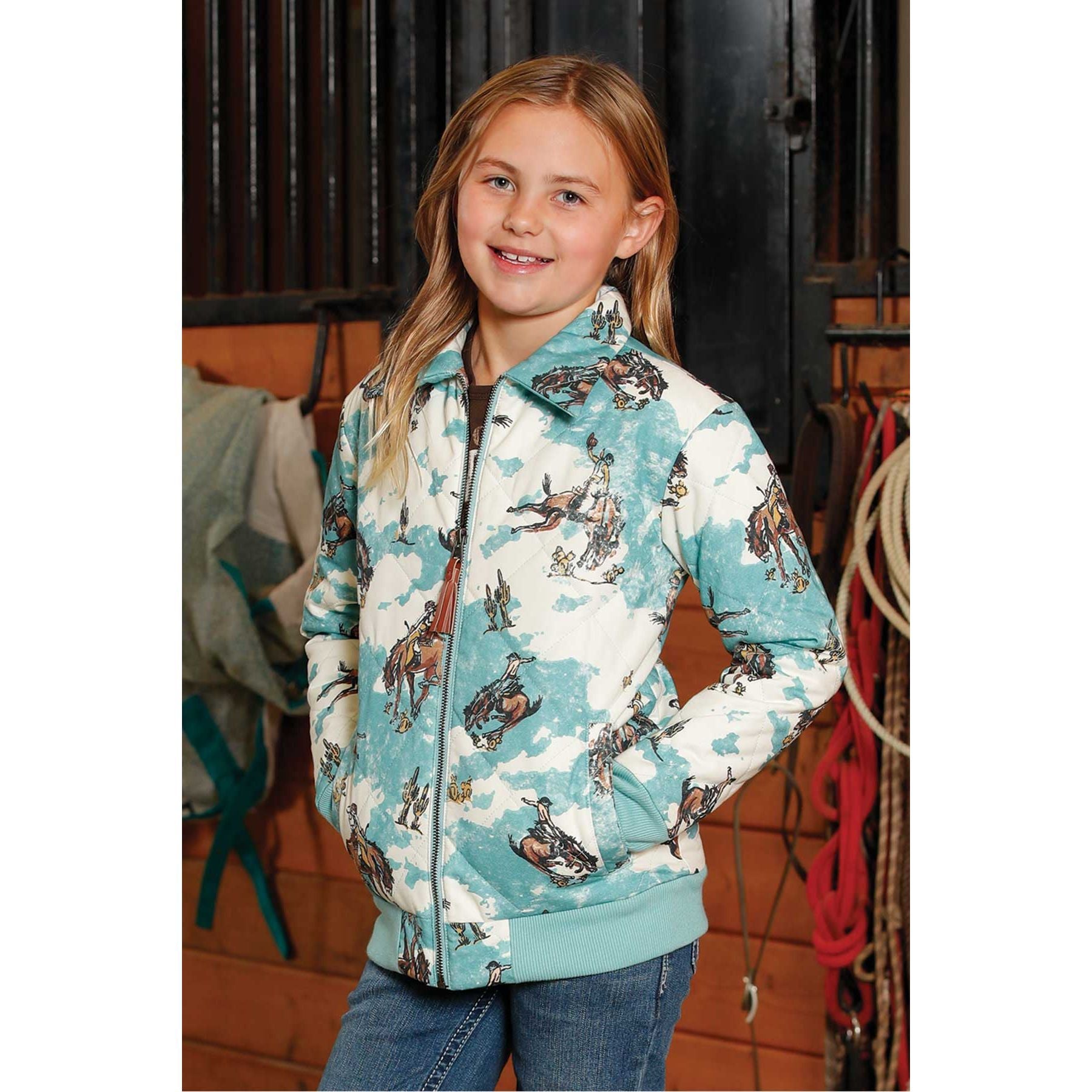 Girl's Cinch Multicolor Western Print Quilted Jacket