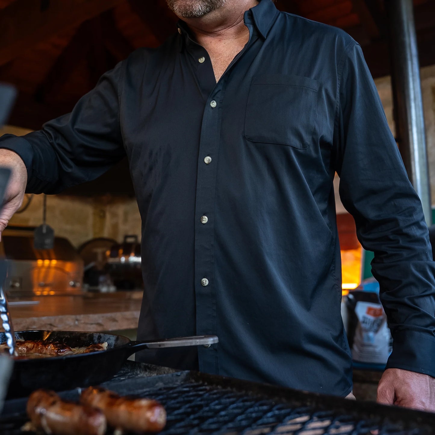 Men's Poncho "The Cast Iron" Black Long Sleeve Button Up Shirt