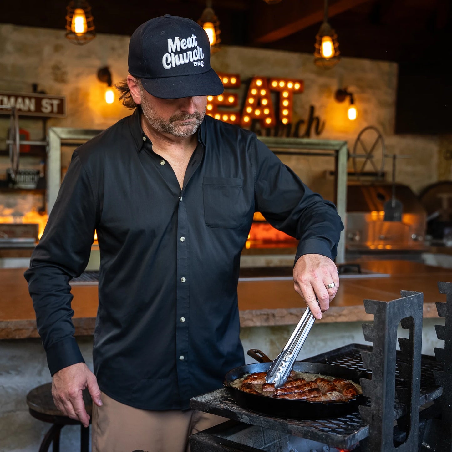 Men's Poncho "The Cast Iron" Black Long Sleeve Button Up Shirt