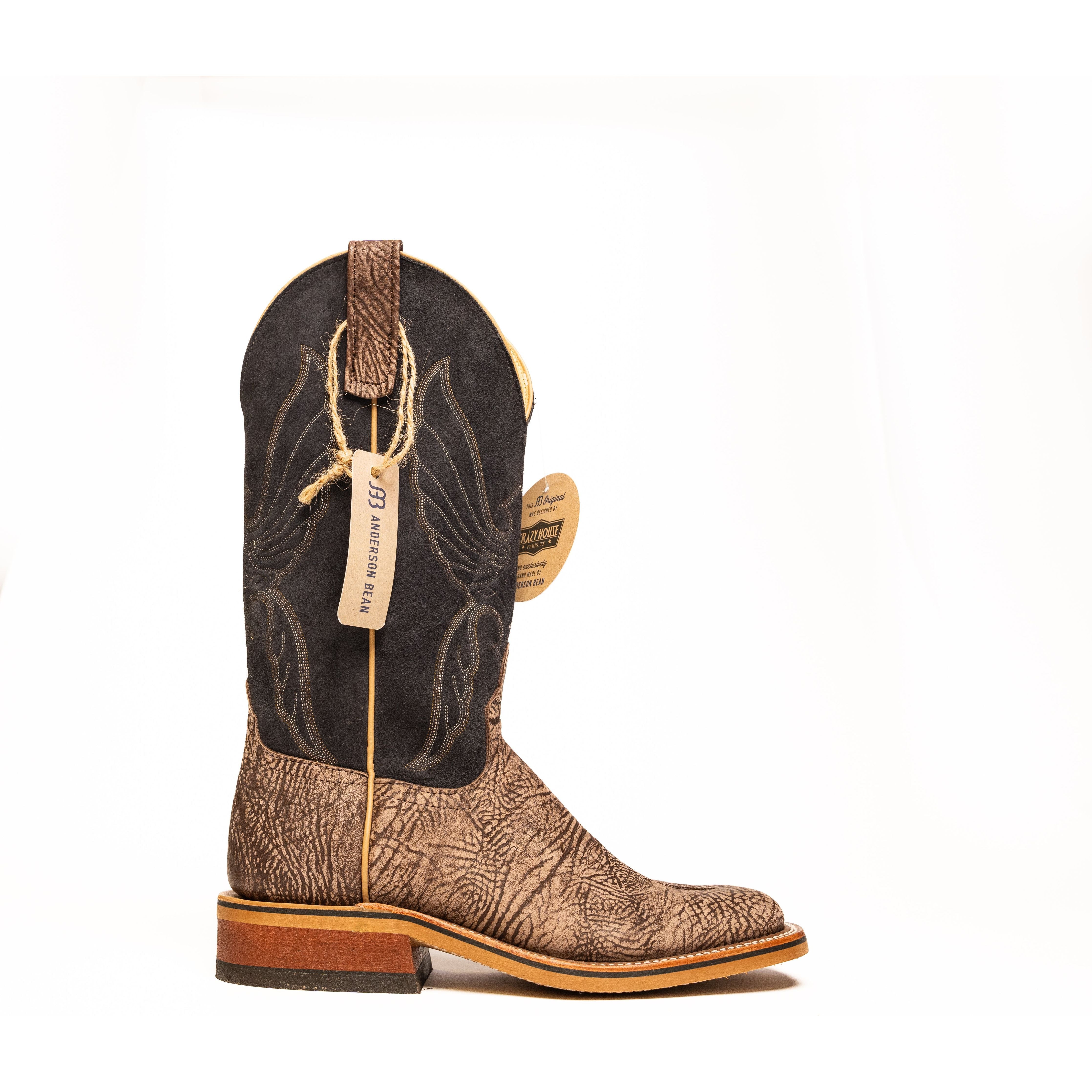 Anderson Bean Brown Washed Shoulder with 13" Suede Navy Top - Crazy House Western Wear