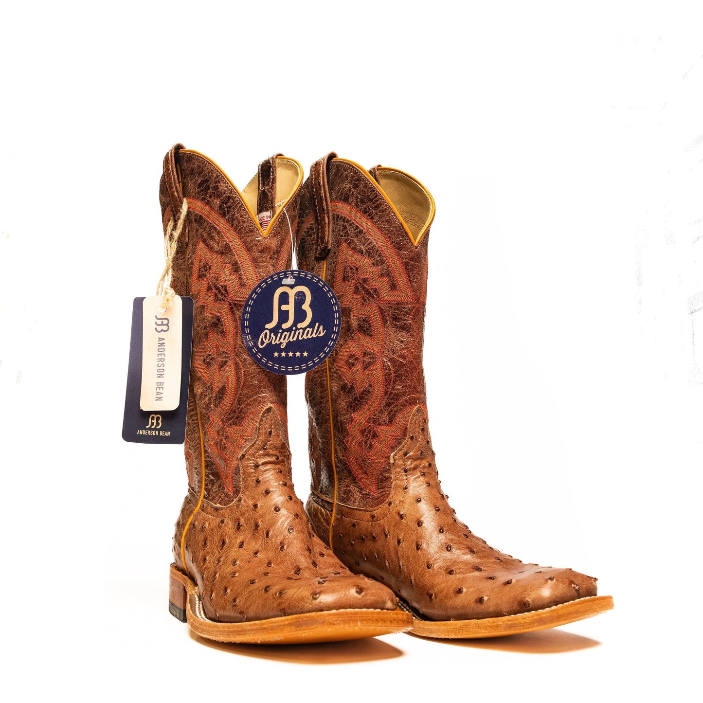 Anderson Bean Rust Brown Full Quill Ostrich with Chocolate Volcano Top - Crazy House Western Wear