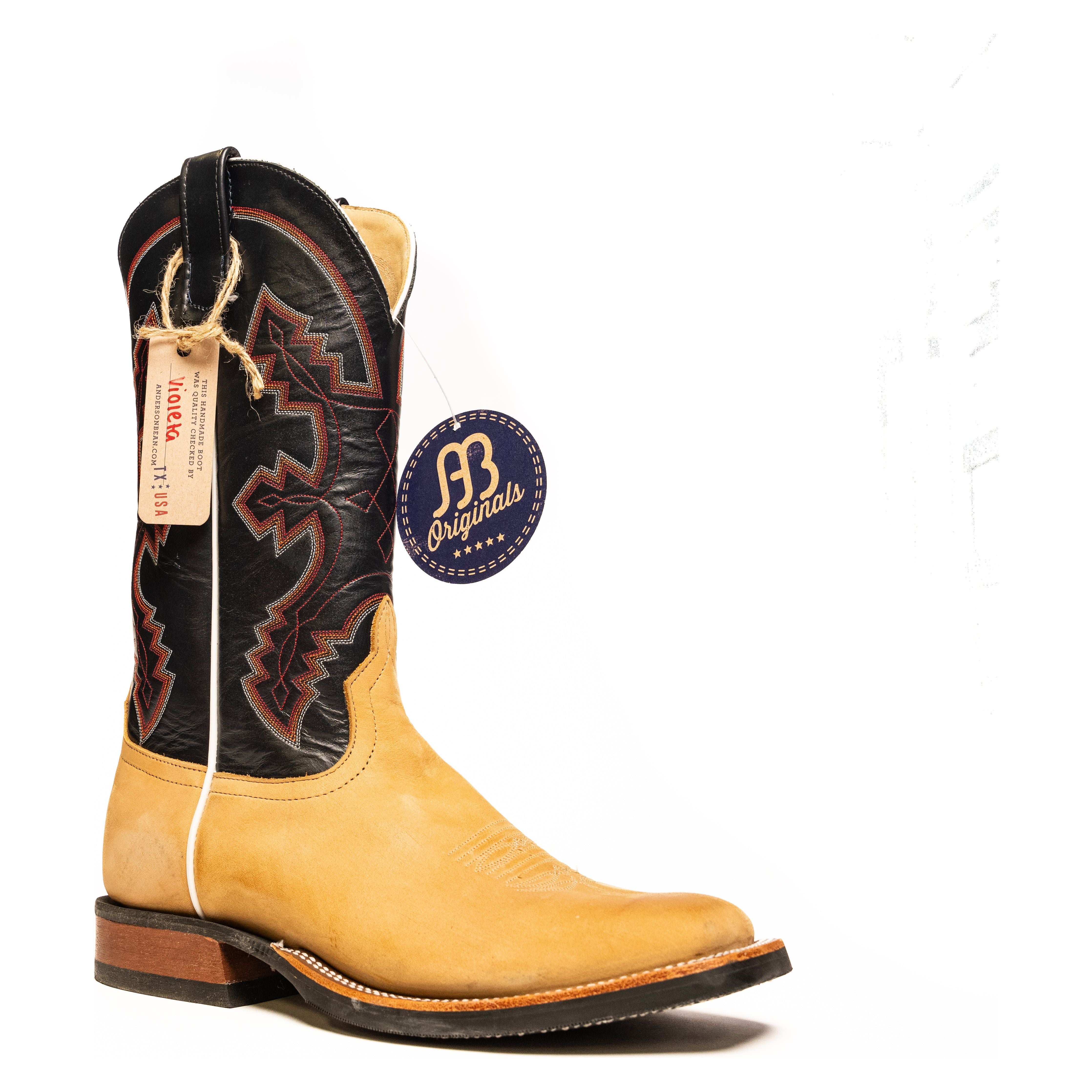 Anderson Bean Mesquite Rust Crazy Horse with 13" Essex Blue Kidskin Top - Crazy House Western Wear