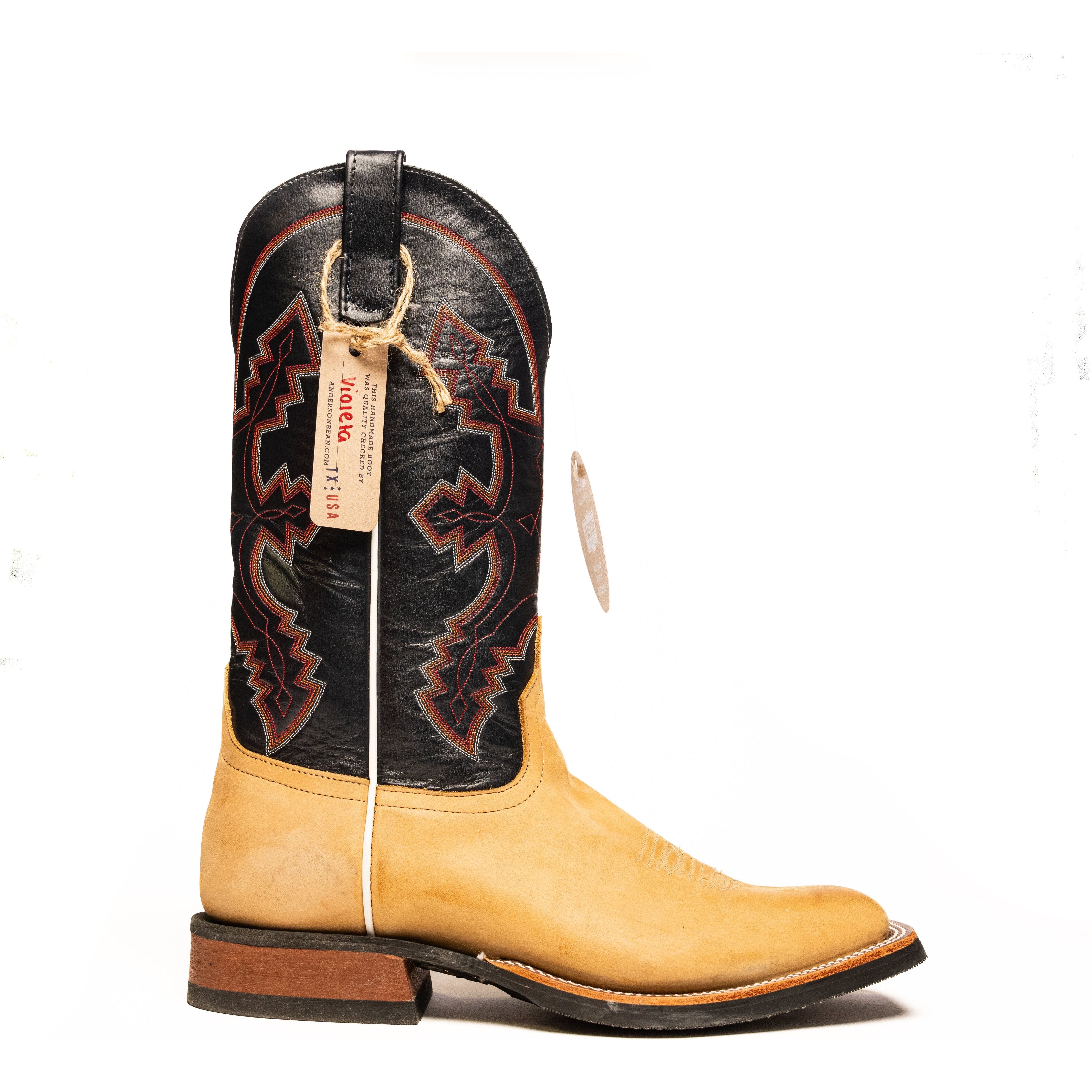 Anderson Bean Mesquite Rust Crazy Horse with 13" Essex Blue Kidskin Top - Crazy House Western Wear