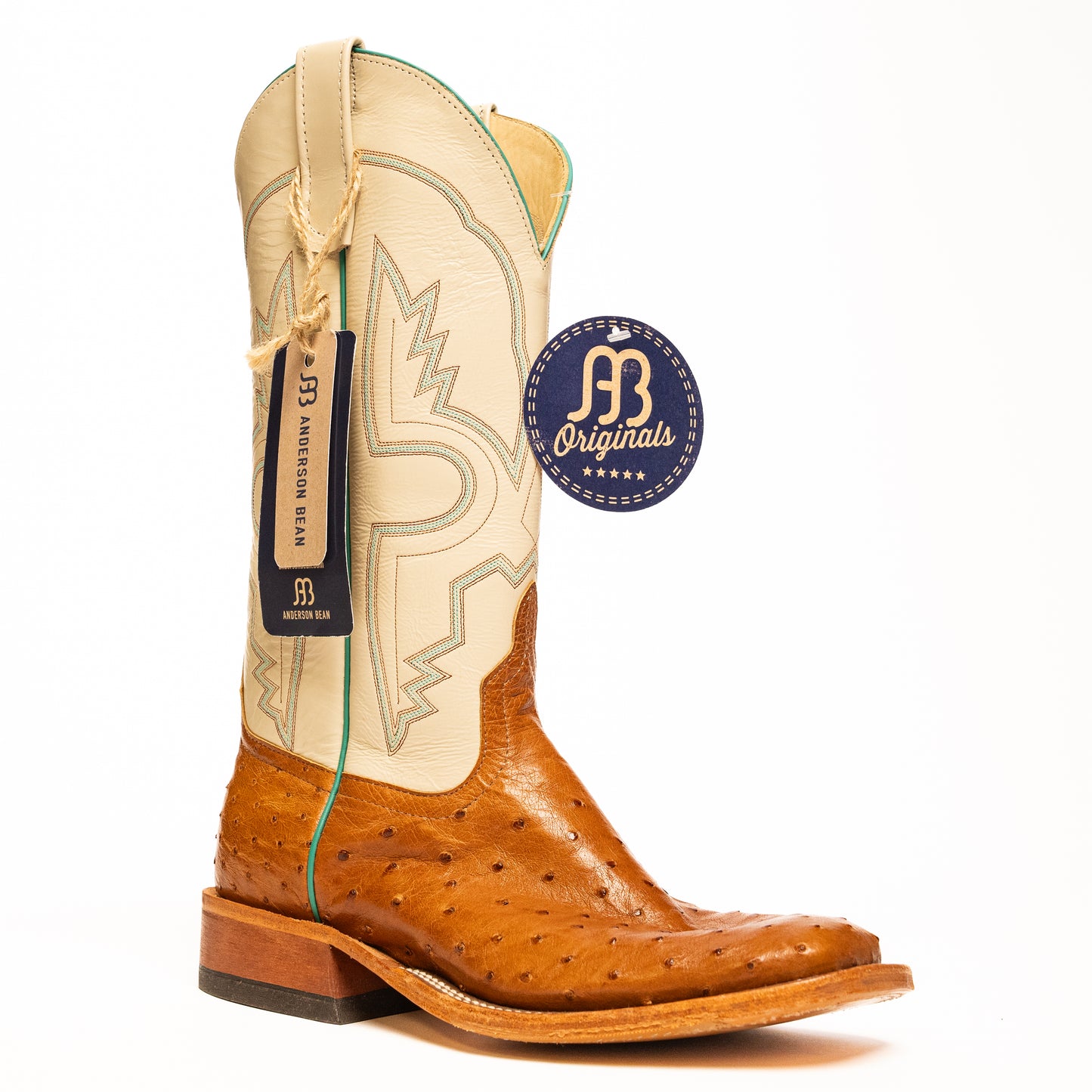 Anderson Bean Cognac Full Quill Ostrich with 13" Bone Glove Top - Crazy House Western Wear