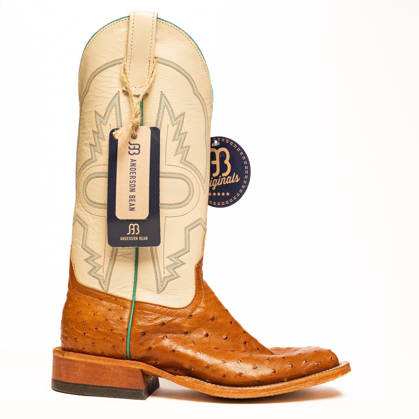 Anderson Bean Cognac Full Quill Ostrich with 13" Bone Glove Top - Crazy House Western Wear