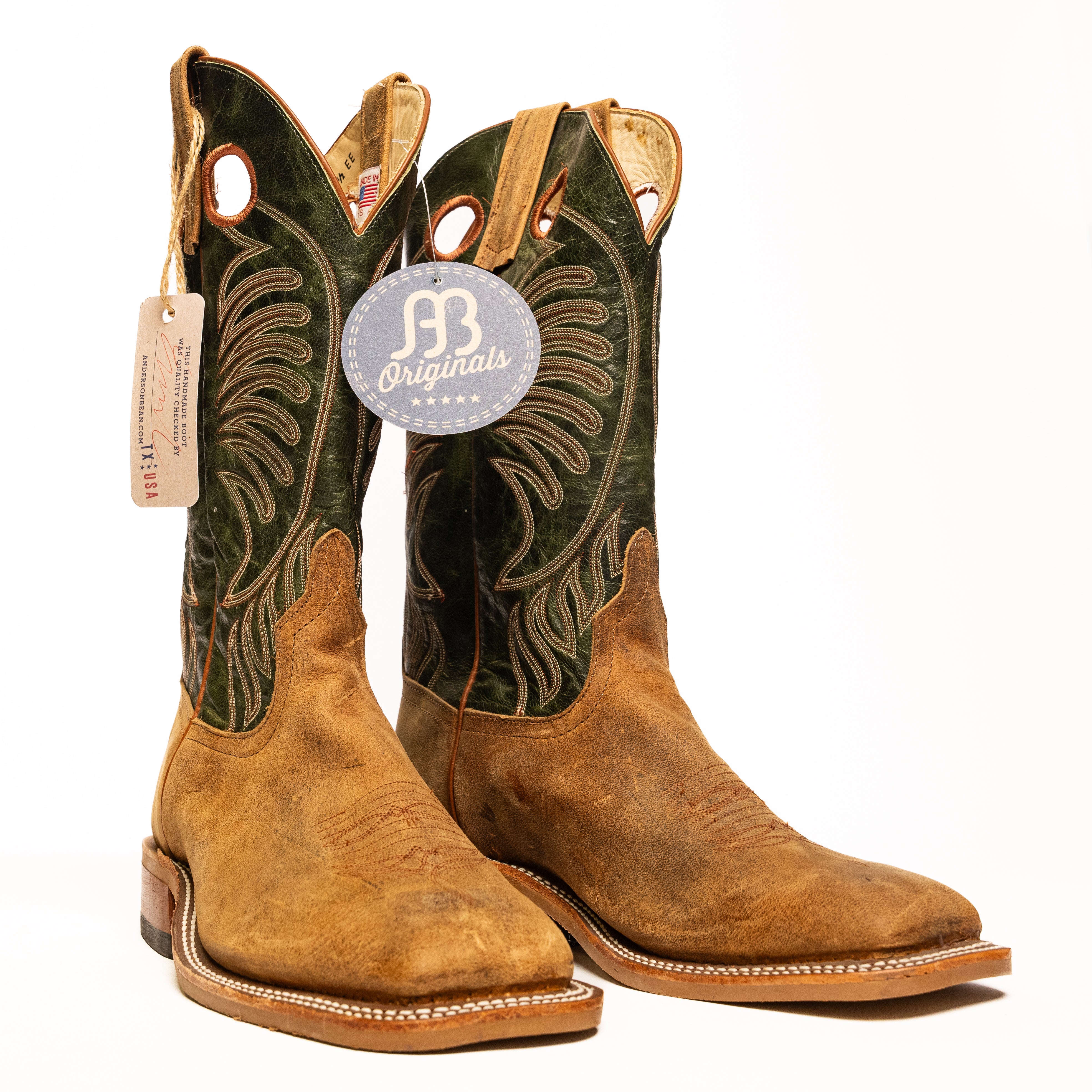 Anderson Bean Sand Angry Elk with 13" Emerald Explosion Top - Crazy House Western Wear