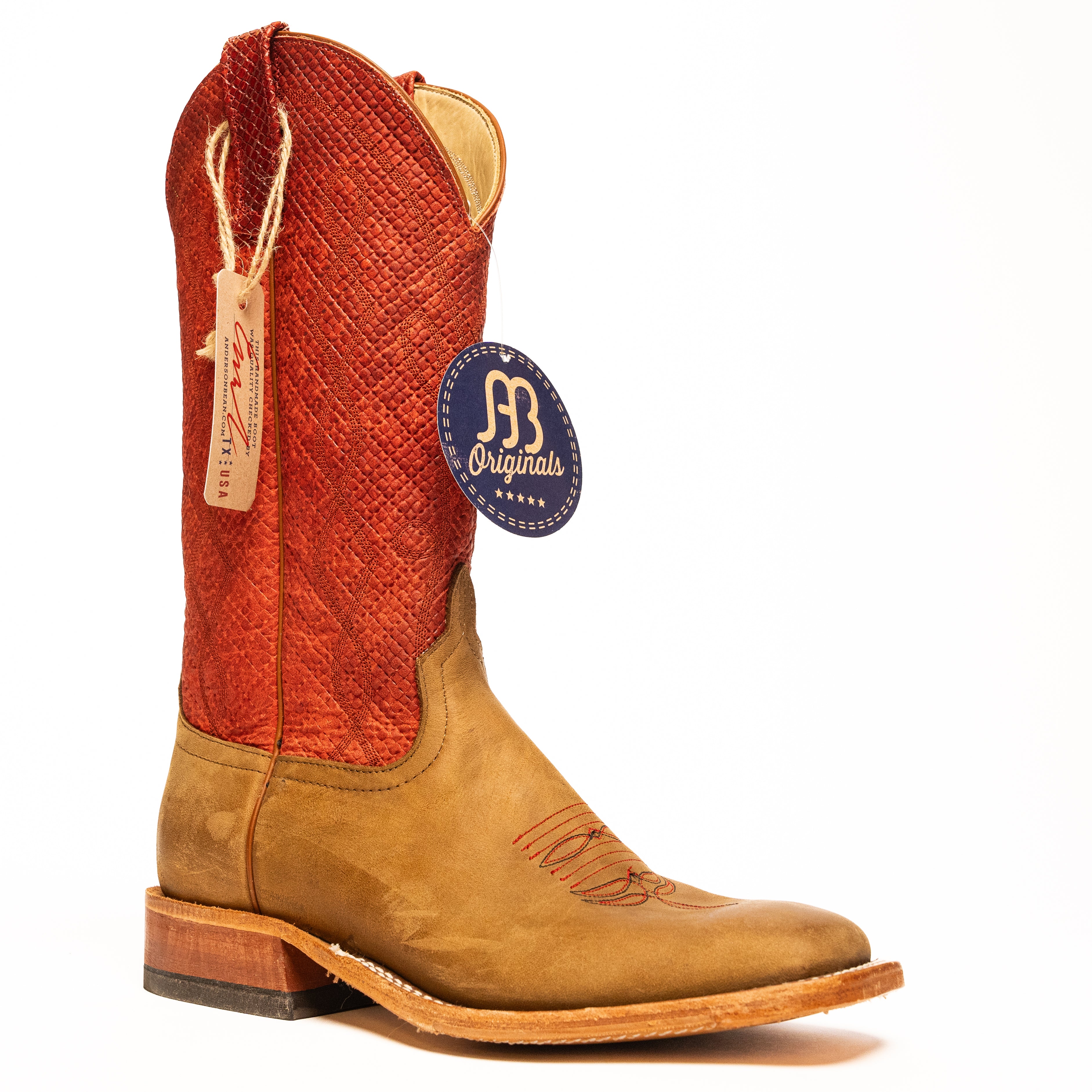 Anderson Bean Oakwood Crazy Horse with 13" Red Chex Top - Crazy House Western Wear