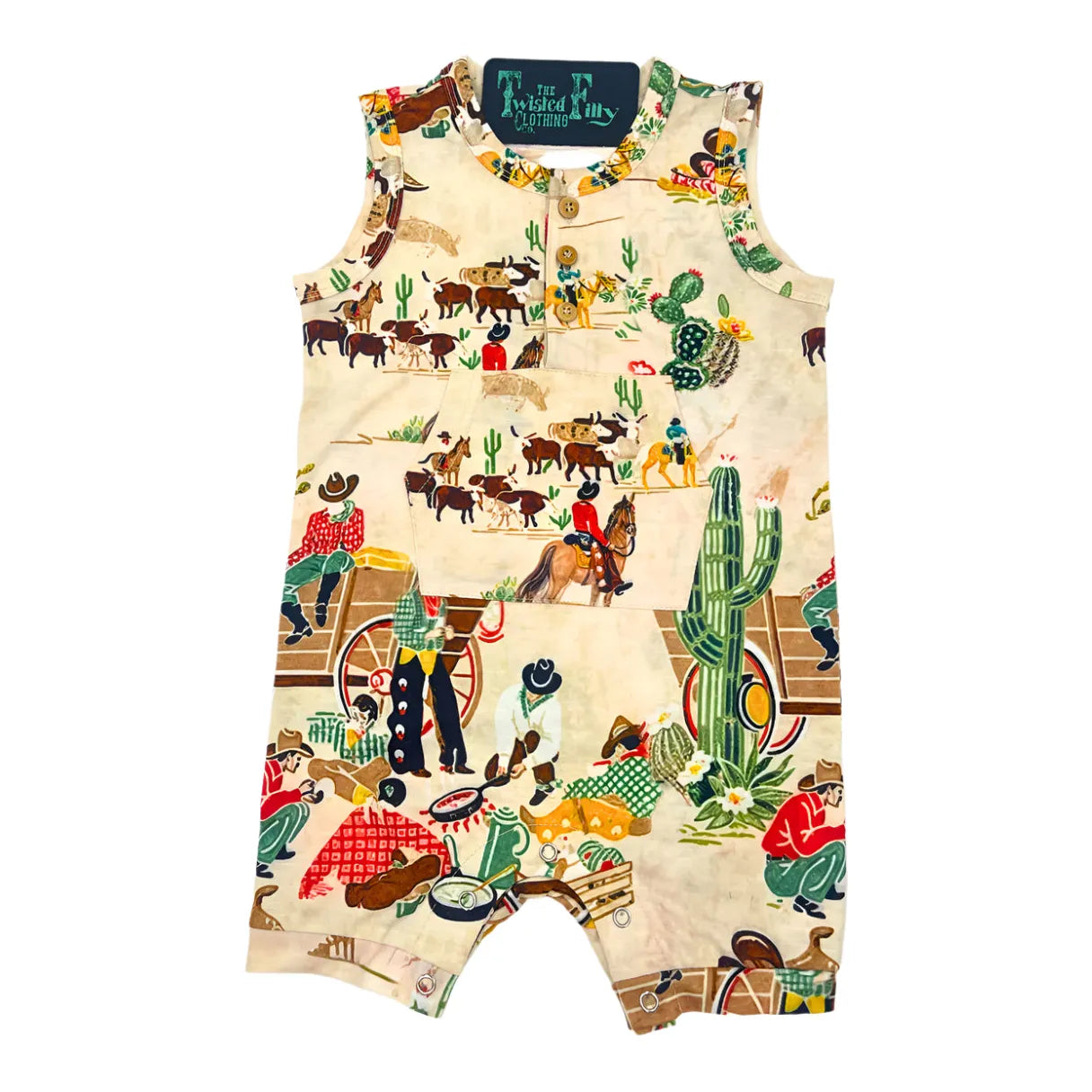 Infant Sleeveless Taupe Cowboy Longsleeve COWBOY ROMPER-Y - Crazy House Western Wear