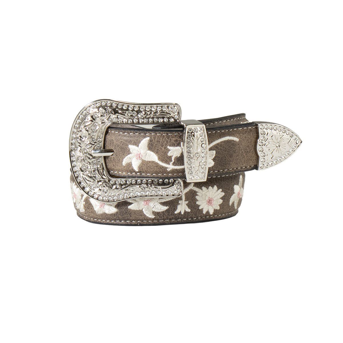 Girl's Angel Ranch Grey Belt with Pink and White Flowers D130003006