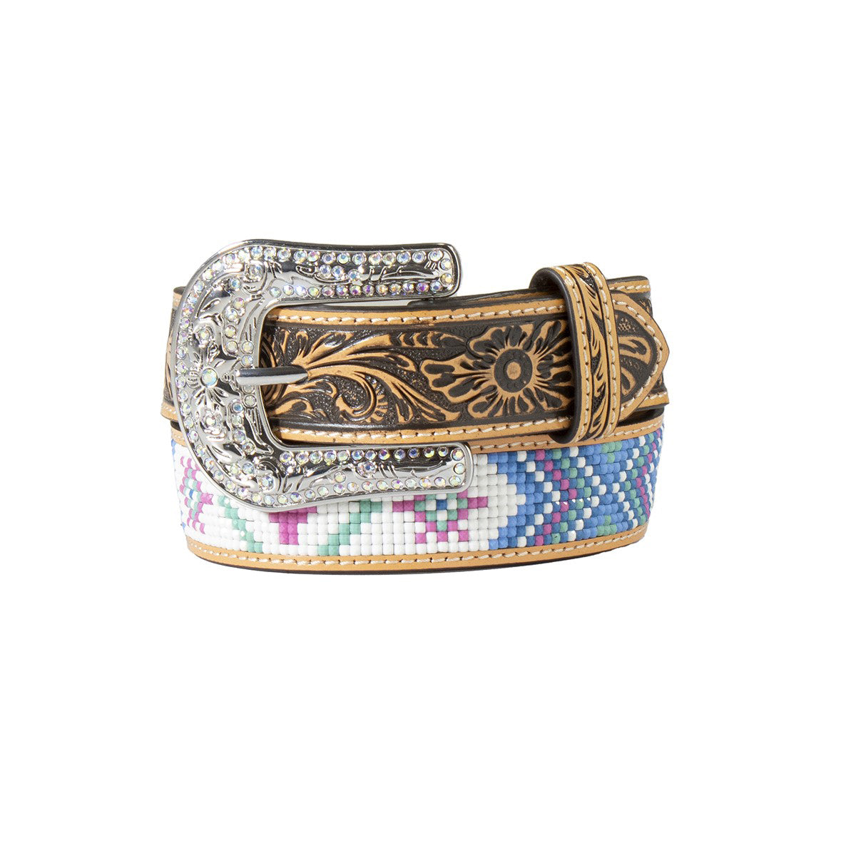 Girl's Angel Ranch Multicolor Beaded and Tooled Lather Belt D130003197