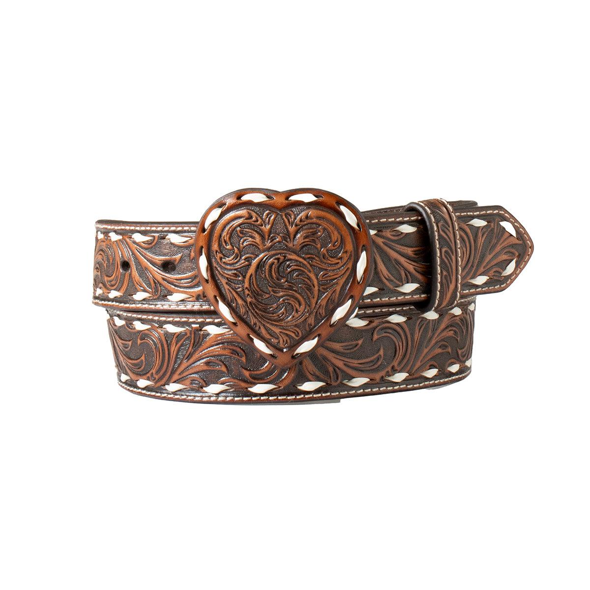 Women's Angel Ranch Embossed Heart Buckle Belt D140007434 - Crazy House Western Wear
