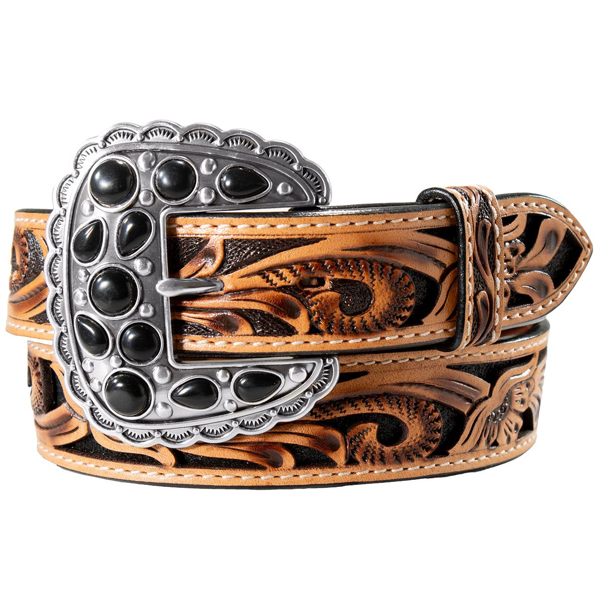 Women's Angel Ranch Leather Belt with Black Glitter Underlay D140010101