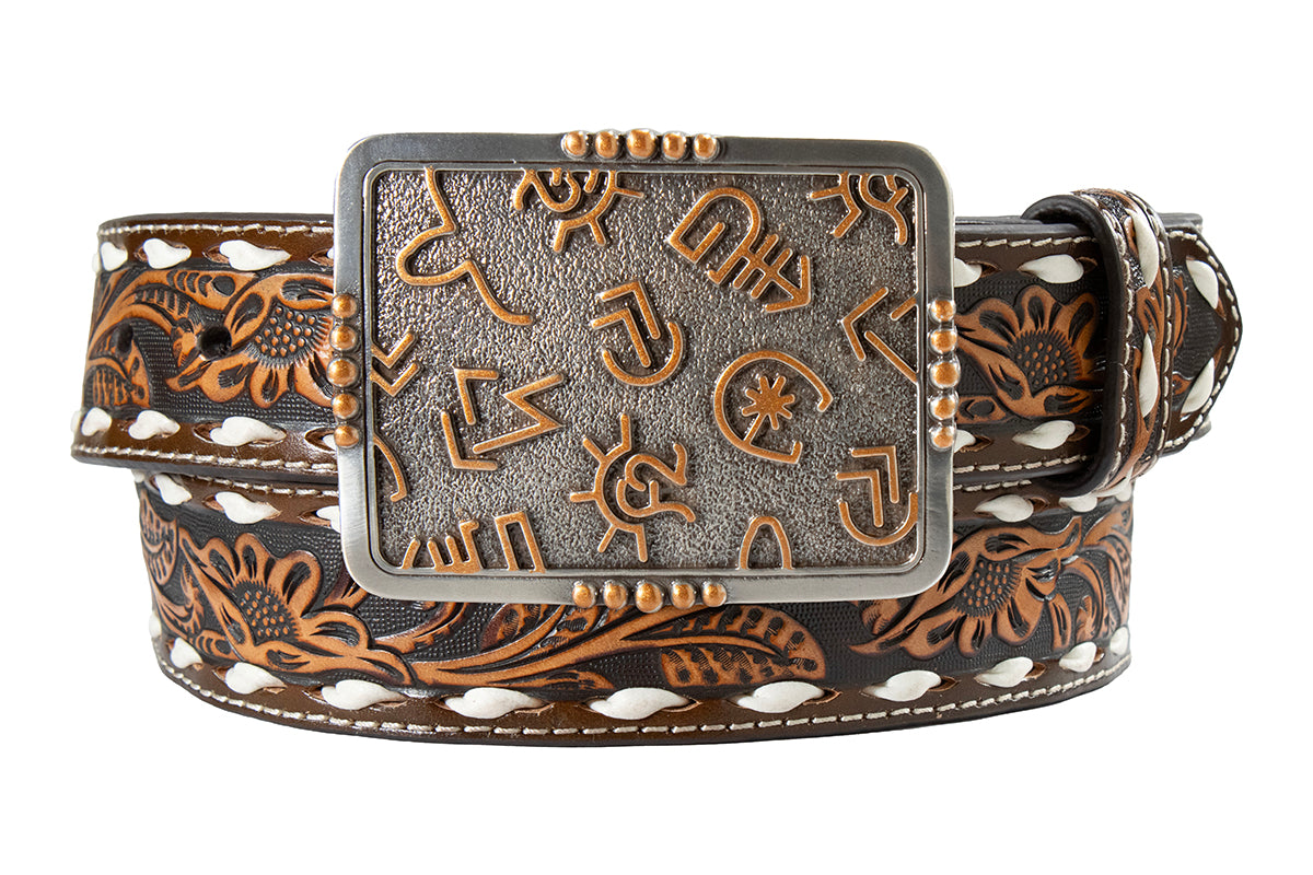 Angel Ranch Women's Floral Tooled Genuine Leather Belt with Buck Stitching