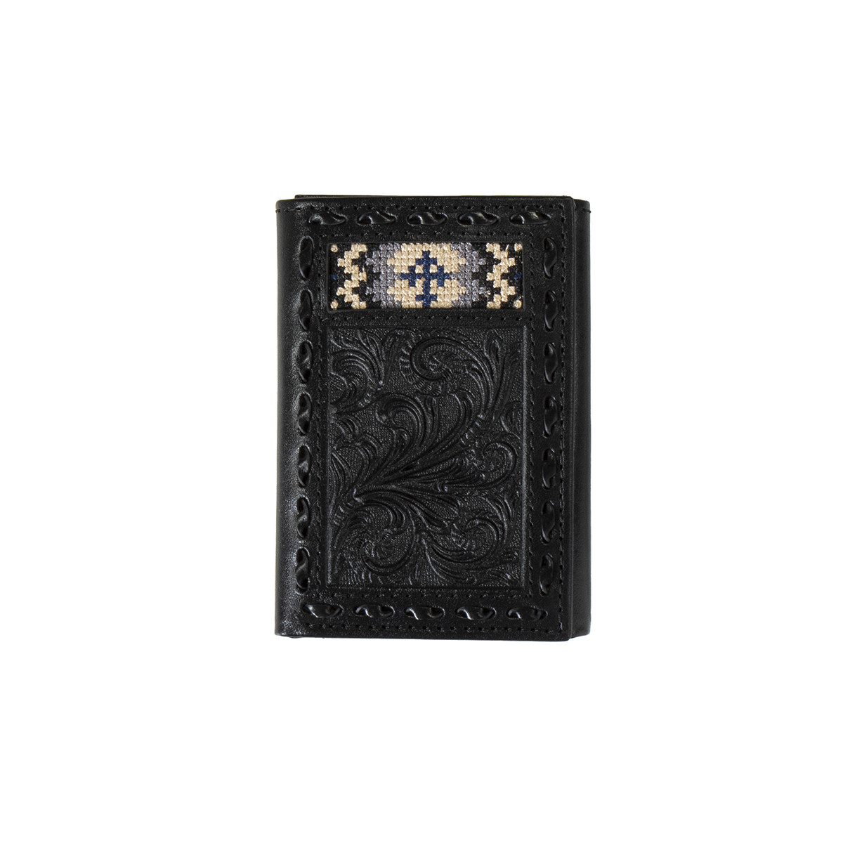 Men's 3D Black Trifold Black Genuine Leather Wallet D250007401 - Crazy House Western Wear
