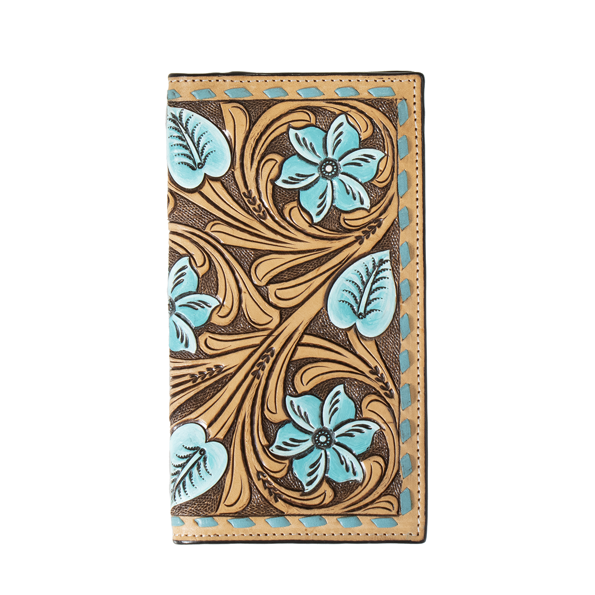 Men's Brown Genuine Leather with Turquoise Accent Wallet D250007802 - Crazy House Western Wear