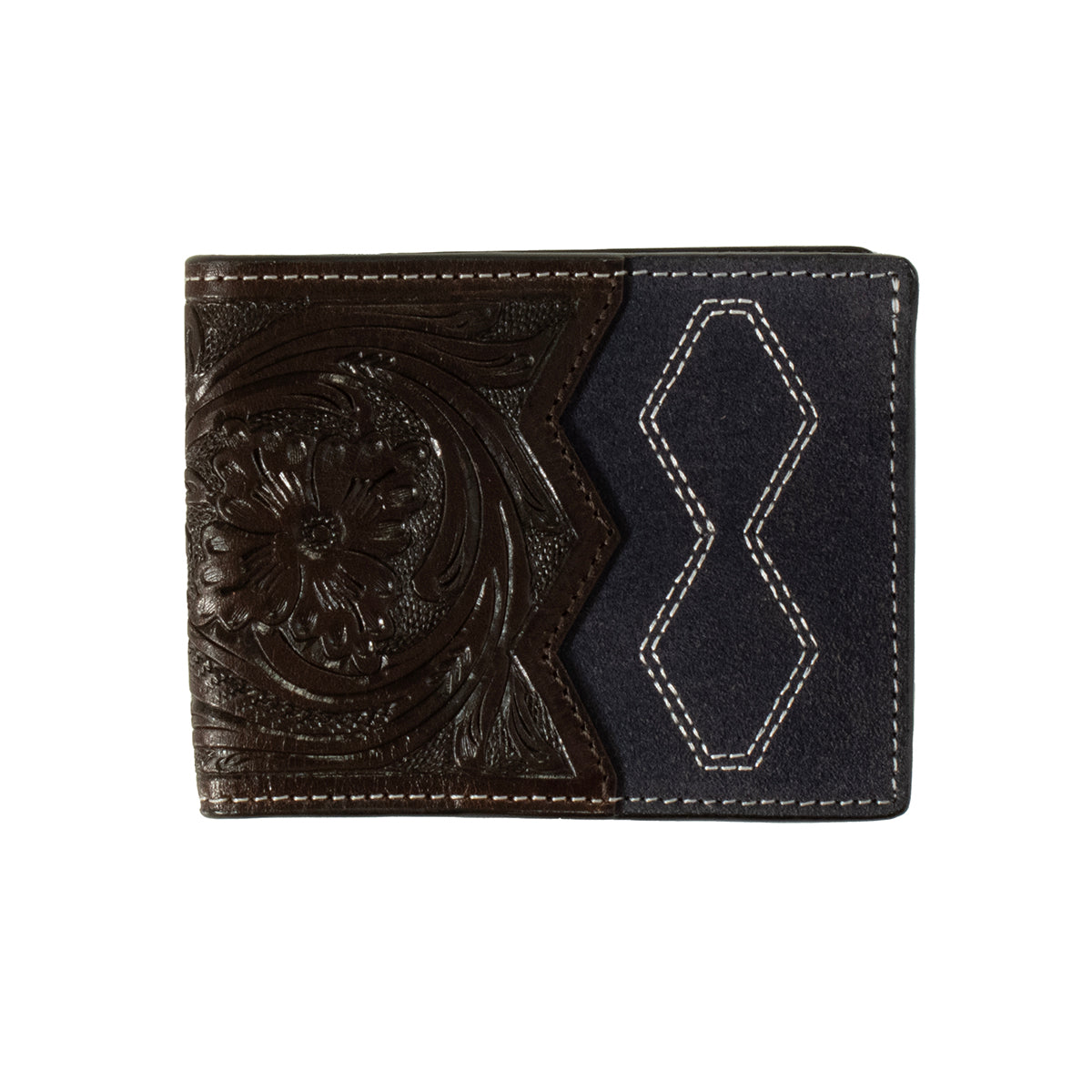 Men's 3D Bifold With Pass Case Navy Roughout Body Wallet D250015603 - Crazy House Western Wear