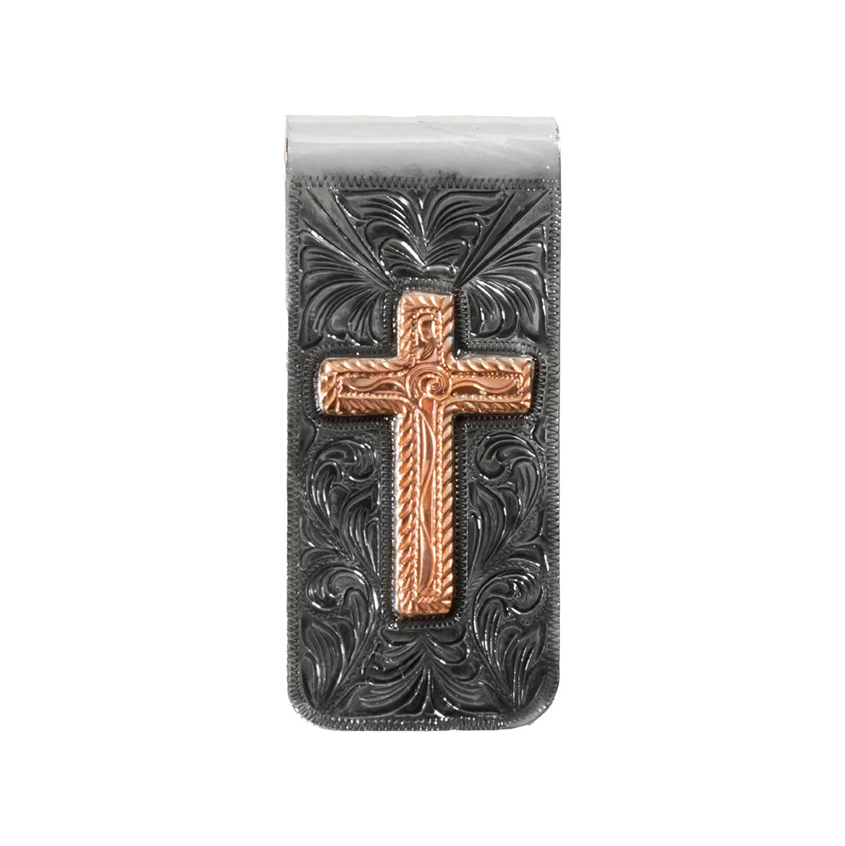3D Men's Silver Money Clip with Copper Cross