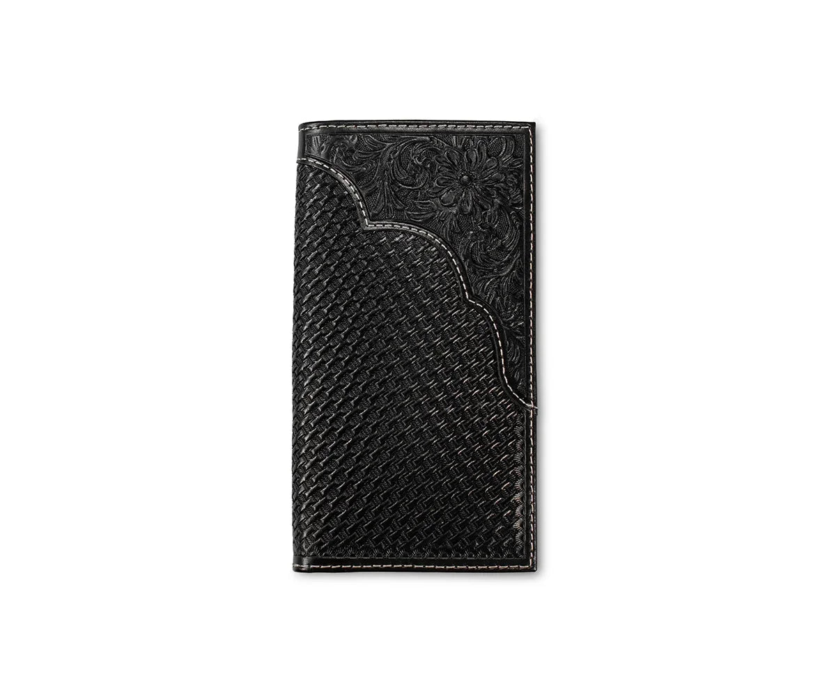 3D Men's Rodeo Style Black Basket Weave with Floral Tooled Overlay