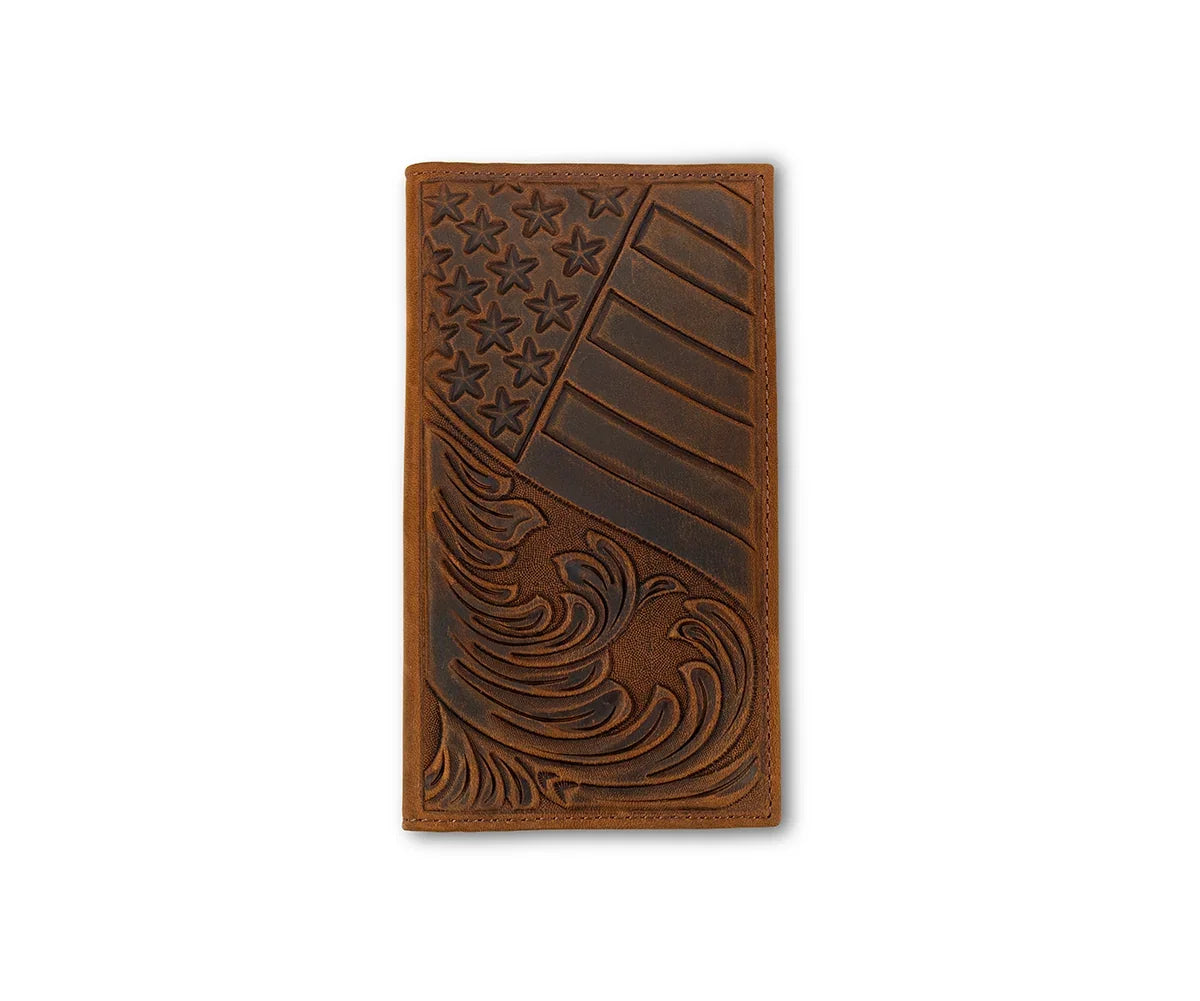 3D Men's Rodeo Style Flag and Floral Embossed Leather wallet