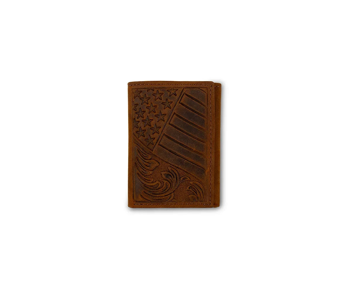 3D Men's Brown Fag Embossed Leather Trifold Wallet