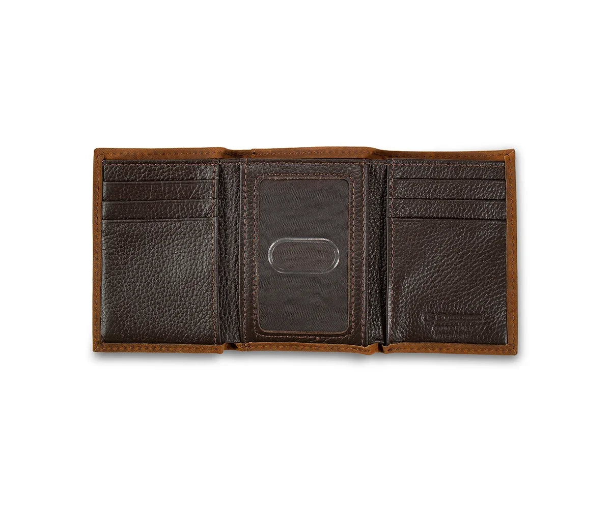 3D Men's Brown Fag Embossed Leather Trifold Wallet