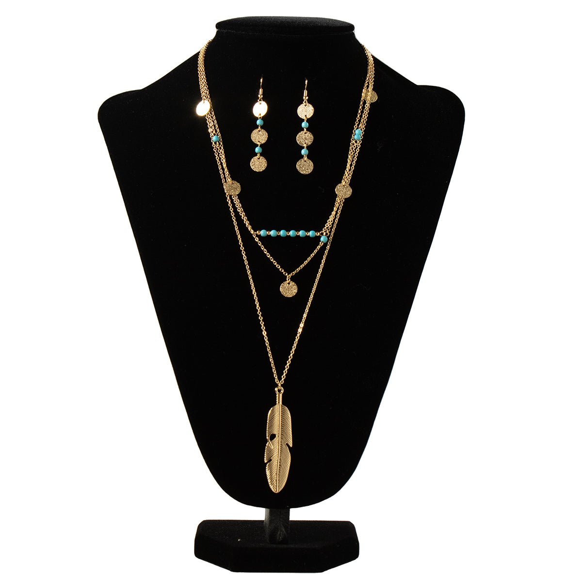Women's Silver Strike Gold and Turquoise Earring and Necklace Set D450023235