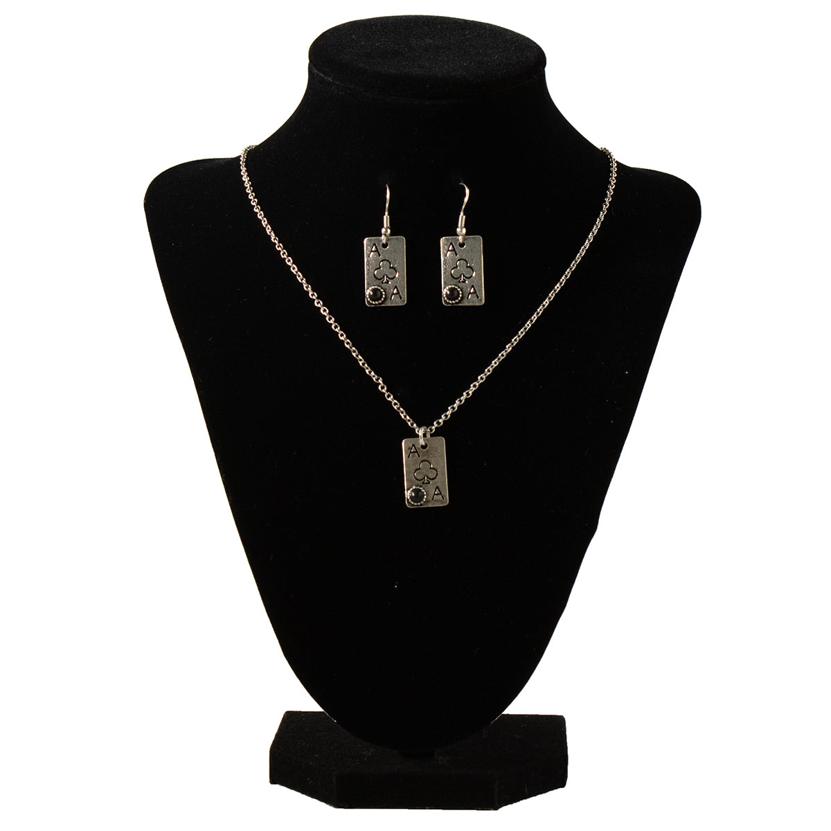 Women's Silver Strike Ace of Clubs Earring and Necklace Set D450023401