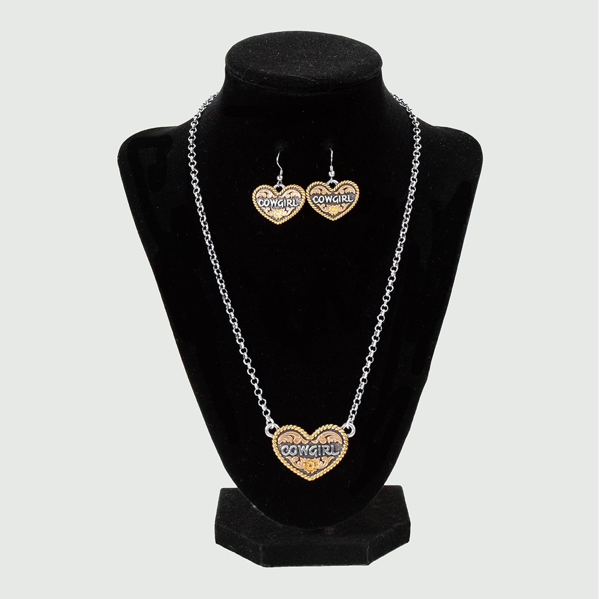 Women's Silver Strike Heart Shaped Pendant Earrings and Necklace Set D450024797
