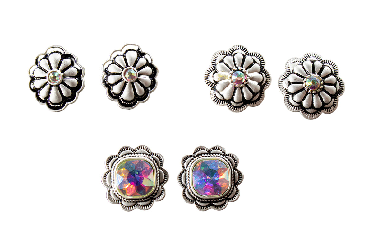 Women's Silver Strike 3 Piece Ser Silver Post Style Earrings D460018336