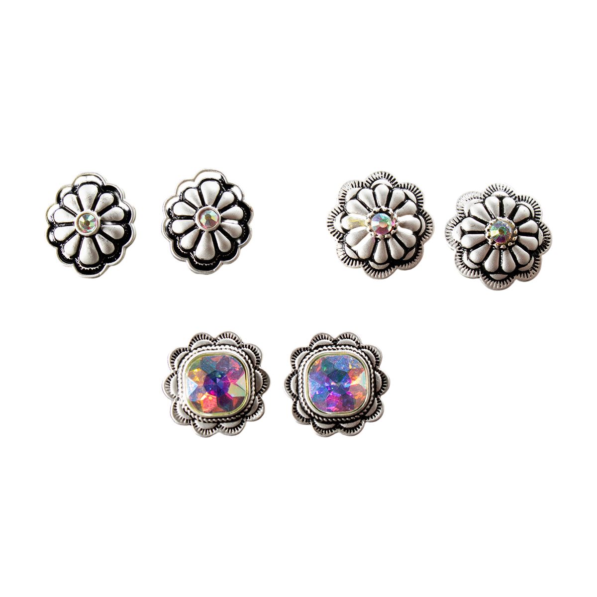 Women's Silver Strike 3 Piece Ser Silver Post Style Earrings D460018336