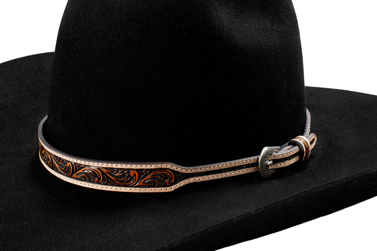 3D Brown tooled Leather Hatband